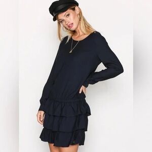 Scotch & Soda Navy Long-Sleeve Tiered drop waist Ruffle Dress